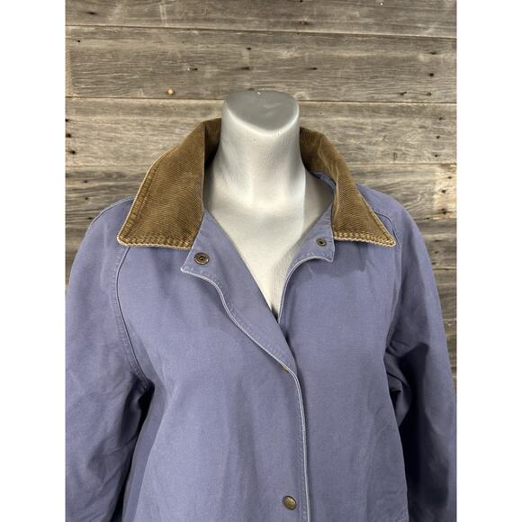 LL Bean Chore Duster Coat Womens Large Blue Canvas Barn Jacket Aztec Lined - Picture 11 of 14
